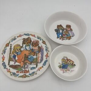 VINTAGE RETRO ONEIDA DELUXE MELAMINE GOLDILOCKS & THE THREE BEARS BOWLS & PLATE